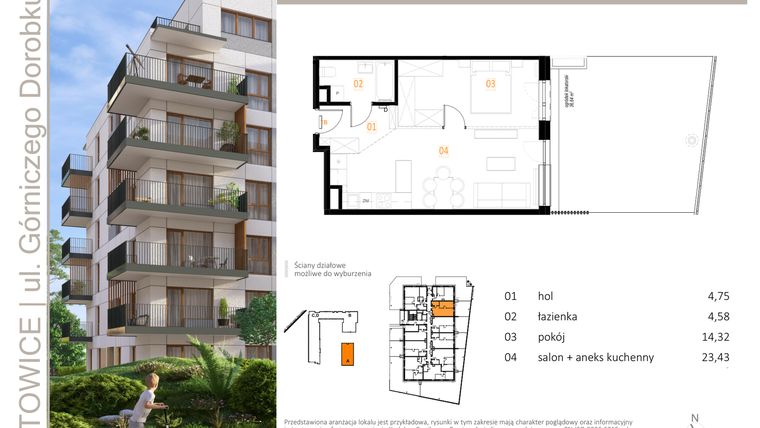 Rzut - Mieszkanie na sprzedaż 2 pokoje o powierzchni 47,08 m² - numer A_3 w Zielony Nikiszowiec