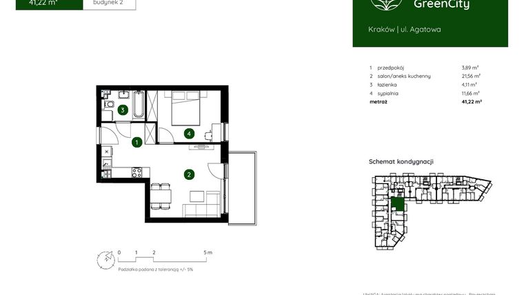 Rzut - Mieszkanie na sprzedaż 2 pokoje o powierzchni 41,22 m² - numer 2.A.2.01 w Murapol GreenCity bud. 2
