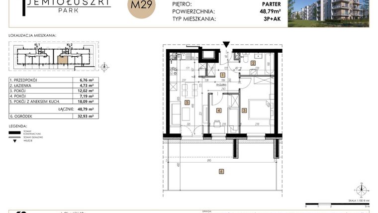 Rzut - Mieszkanie na sprzedaż 3 pokoje o powierzchni 48,79 m² - numer M29 w Jemiołuszki Park