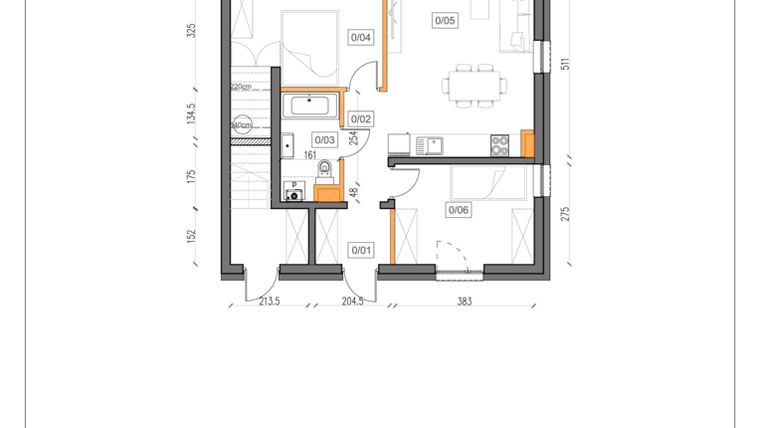 Rzut - Mieszkanie na sprzedaż 3 pokoje o powierzchni 55,6 m² - numer 14 w Małe Wilczyce etap 9