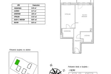 Rzut - Mieszkanie na sprzedaż 2 pokoje o powierzchni 45,93 m² - numer D13 w Osiedle Zuchów