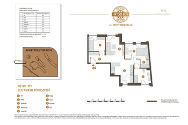 Rzut - Mieszkanie na sprzedaż 3 pokoje o powierzchni 60,73 m² - numer B4.P1.M4 w Faktoria Młyn
