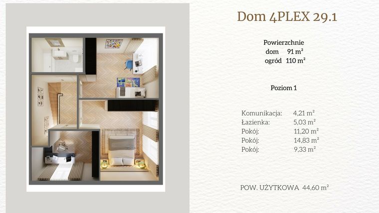 Rzut - Dom na sprzedaż 4 pokoje o powierzchni 91,19 m² - numer 4plex 29.1 w Tesoro Golf Park