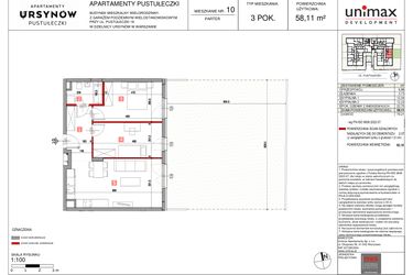 Rzut - Mieszkanie na sprzedaż 3 pokoje o powierzchni 58,11 m² - numer M10 w Apartamenty Pustułeczki