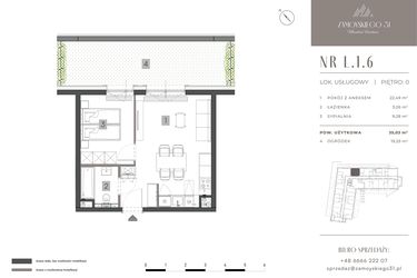 Rzut - Mieszkanie na sprzedaż 2 pokoje o powierzchni 35,03 m² - numer L.1.6 w Zamoyskiego 31