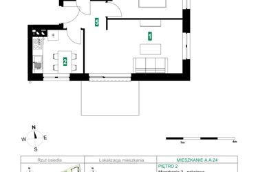 Rzut - Mieszkanie na sprzedaż 2 pokoje o powierzchni 43,19 m² - numer A.A.24 w Park Śliwowa