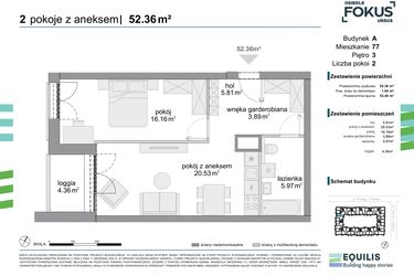 Rzut - Mieszkanie na sprzedaż 2 pokoje o powierzchni 52,36 m² - numer 77 w Osiedle Fokus Ursus