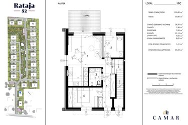 Rzut - Dom na sprzedaż 3 pokoje o powierzchni 63,83 m² - numer 17C w Rataja 52 - etap III
