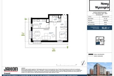 Rzut - Mieszkanie na sprzedaż 1 pokój o powierzchni 52,22 m² - numer D1.2 w Nowy Wyszogród etap III