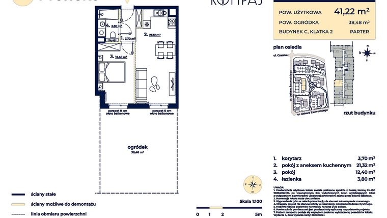 Rzut - Mieszkanie na sprzedaż 2 pokoje o powierzchni 41,22 m² - numer C38 w Osiedle Kompas