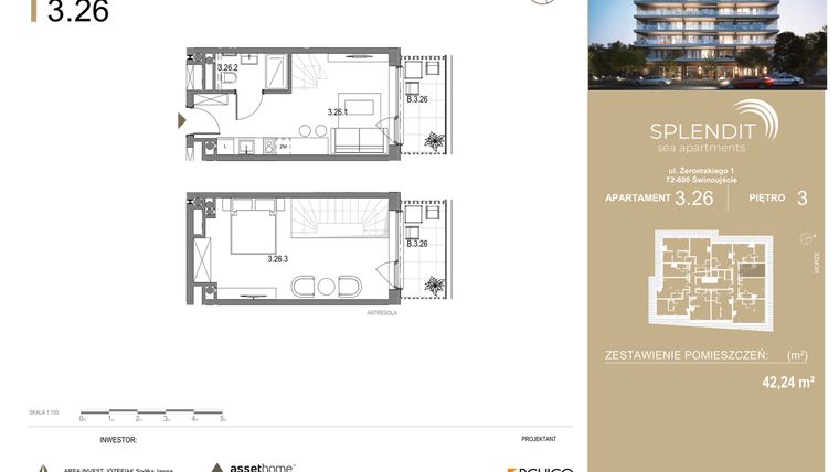 Rzut - Mieszkanie na sprzedaż 2 pokoje o powierzchni 42,24 m² - numer 3.26 w Splendit Świnoujście
