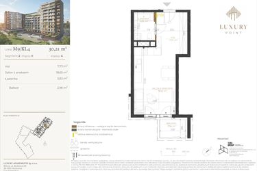 Rzut - Mieszkanie na sprzedaż 1 pokój o powierzchni 30,21 m² - numer M9/KL4 w LUXURY POINT