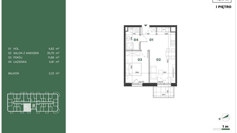 Rzut - Mieszkanie na sprzedaż 2 pokoje o powierzchni 41,79 m² - numer 14 w Przewóz Solar Garden