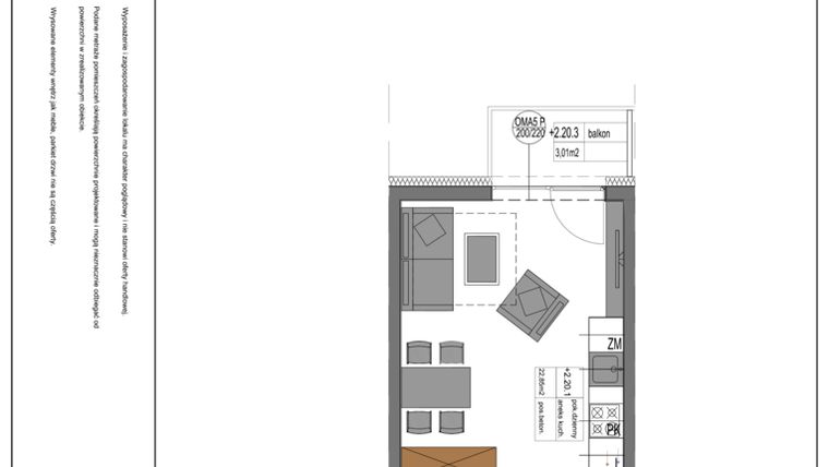 Rzut - Mieszkanie na sprzedaż 1 pokój o powierzchni 25,89 m² - numer A20 w Lipowa 45