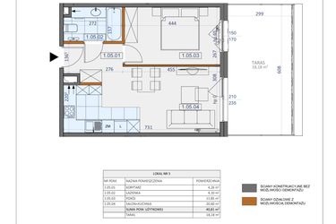 Rzut - Mieszkanie na sprzedaż 2 pokoje o powierzchni 40,81 m² - numer 5 w Osiedle Zycha