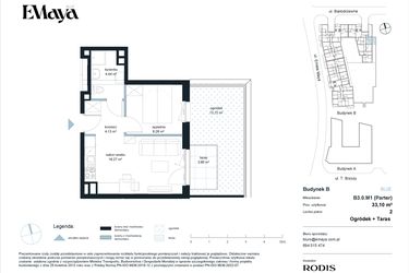 Rzut - Mieszkanie na sprzedaż 2 pokoje o powierzchni 33,1 m² - numer B3.0.M1 w EMaya