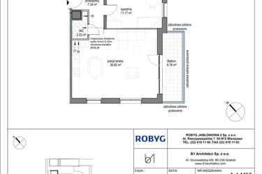 Rzut - Mieszkanie na sprzedaż 3 pokoje o powierzchni 75,48 m² - numer A.1M05 w Kobieli 4