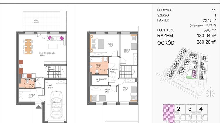 Rzut - Dom na sprzedaż 5 pokoi o powierzchni 133,04 m² - numer A4/1 w ATOM Park