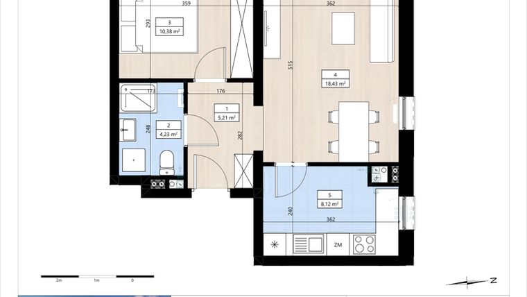 Rzut - Mieszkanie na sprzedaż 2 pokoje o powierzchni 46,37 m² - numer B4/1/23 w MONTANO