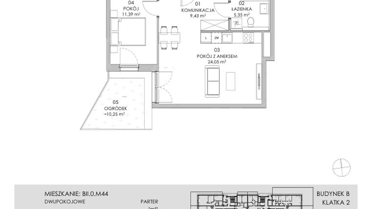 Rzut - Mieszkanie na sprzedaż 2 pokoje o powierzchni 50,22 m² - numer BII.0.M44 w Przewóz 42 ATAL II