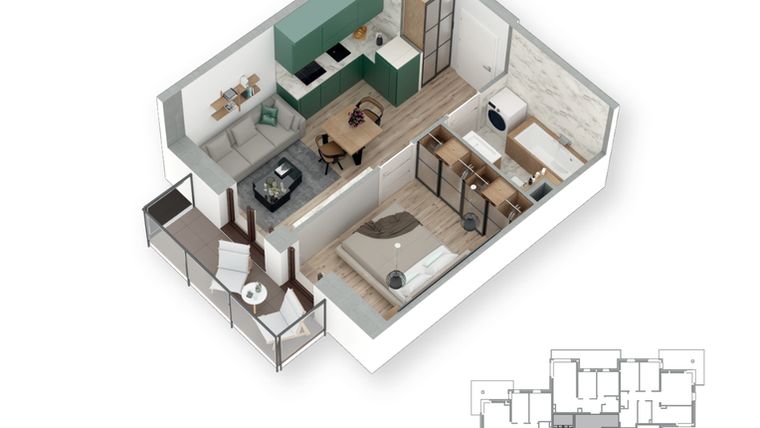 Rzut - Mieszkanie na sprzedaż 2 pokoje o powierzchni 30,8 m² - numer 15 w Villa Park - Etap III