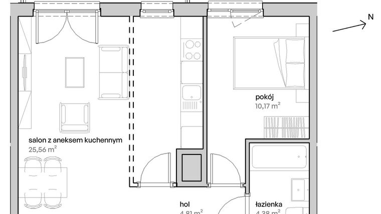 Rzut - Mieszkanie na sprzedaż 2 pokoje o powierzchni 44,92 m² - numer A.01.014 w Unii Lubelskiej Vita