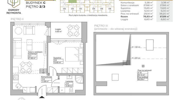 Rzut - Mieszkanie na sprzedaż 2 pokoje o powierzchni 78,83 m² - numer M35 w Ogrody Reymonta