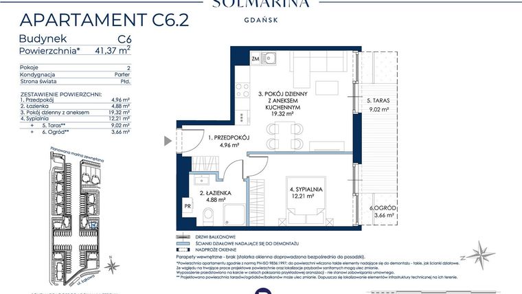 Rzut - Mieszkanie na sprzedaż 2 pokoje o powierzchni 41,37 m² - numer C6.2 w Sol Marina etap III