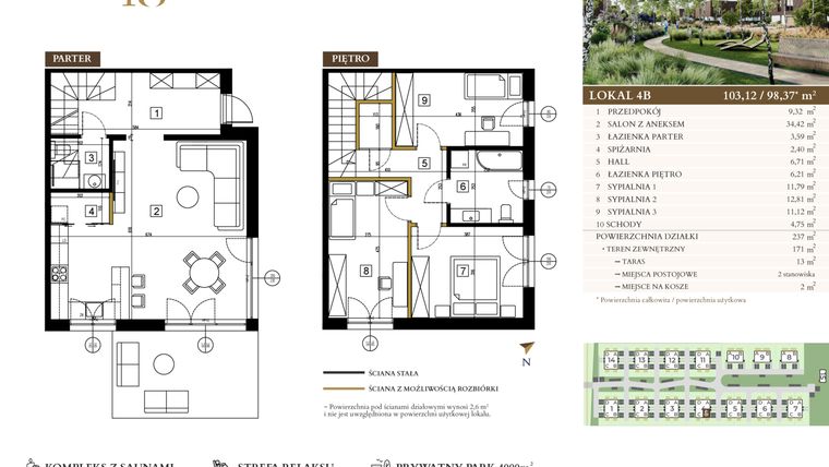 Rzut - Mieszkanie na sprzedaż 4 pokoje o powierzchni 98,37 m² - numer 4B w Lawinowa 18