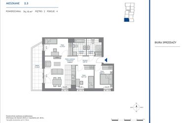 Rzut - Mieszkanie na sprzedaż 4 pokoje o powierzchni 76,15 m² - numer 2.3 w SEAHall