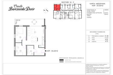Rzut - Mieszkanie na sprzedaż 3 pokoje o powierzchni 55,65 m² - numer 39 w Osiedle Barczewski Dwór etap II