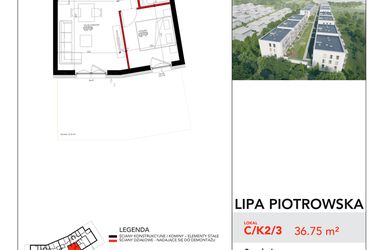 Rzut - Mieszkanie na sprzedaż 2 pokoje o powierzchni 36,75 m² - numer C/2/3 w Lipa Piotrowska