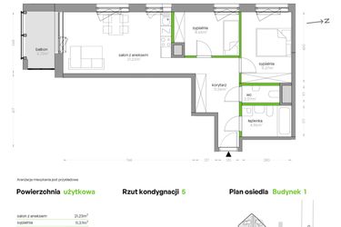 Rzut - Mieszkanie na sprzedaż 3 pokoje o powierzchni 59,5 m² - numer SV/51 w Sikorskiego Vita