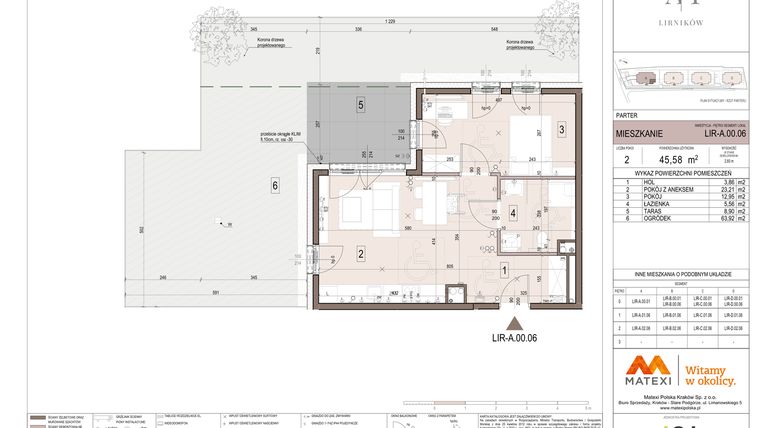 Rzut - Mieszkanie na sprzedaż 2 pokoje o powierzchni 45,58 m² - numer A.00.06 w Takt Lirników