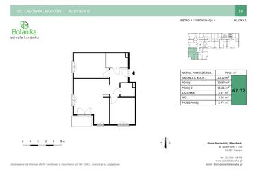 Rzut - Mieszkanie na sprzedaż 3 pokoje o powierzchni 62,72 m² - numer B.16 w Osiedle Lasówka etap II