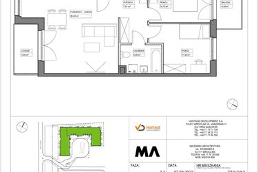 Rzut - Mieszkanie na sprzedaż 3 pokoje o powierzchni 65,84 m² - numer PT/A/3/12 w Przystanek Tarnogaj