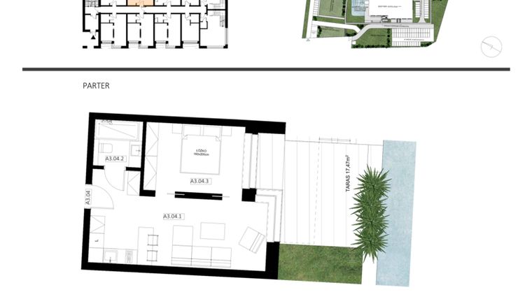 Rzut - Mieszkanie na sprzedaż 2 pokoje o powierzchni 39,28 m² - numer A3.04 w Apartamenty Dźwirzyno