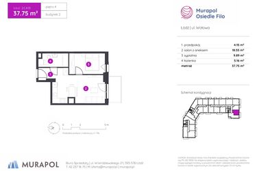 Rzut - Mieszkanie na sprzedaż 2 pokoje o powierzchni 37,75 m² - numer 2.C.4.10 w Murapol Osiedle Filo etap II