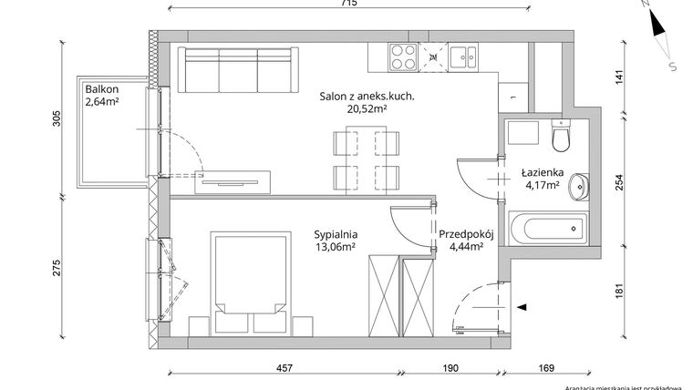 Rzut - Mieszkanie na sprzedaż 2 pokoje o powierzchni 42,19 m² - numer A/K4/3/18 w Kamienna 145