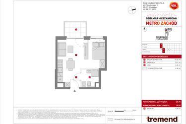 Rzut - Mieszkanie na sprzedaż 1 pokój o powierzchni 25,79 m² - numer B.14 w Dzielnica Mieszkaniowa Metro Zachód - etap 8.2