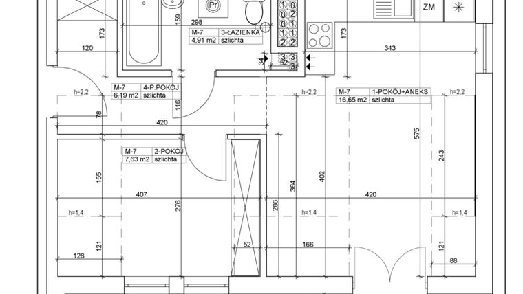 Rzut - Mieszkanie na sprzedaż 2 pokoje o powierzchni 35,38 m² - numer 7 w Bydgoska 19