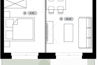 Rzut - Mieszkanie na sprzedaż 2 pokoje o powierzchni 36,6 m² - numer B.0.M5 w Nowe Radwanice