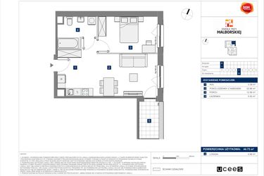 Rzut - Mieszkanie na sprzedaż 2 pokoje o powierzchni 44,75 m² - numer B.39 w Osiedle przy Malborskiej II