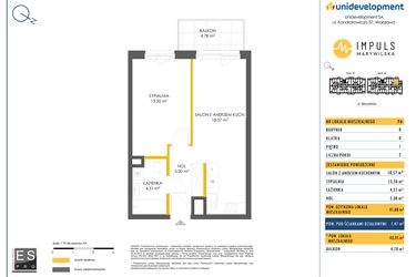 Rzut - Mieszkanie na sprzedaż 2 pokoje o powierzchni 41,88 m² - numer B/76 w Impuls Marywilska