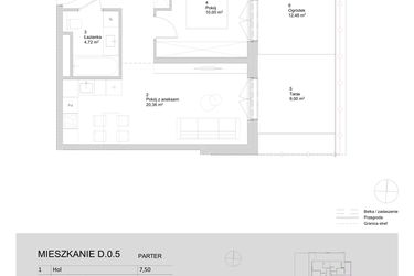 Rzut - Mieszkanie na sprzedaż 2 pokoje o powierzchni 42,58 m² - numer D.0.5 w ATAL Parkowa