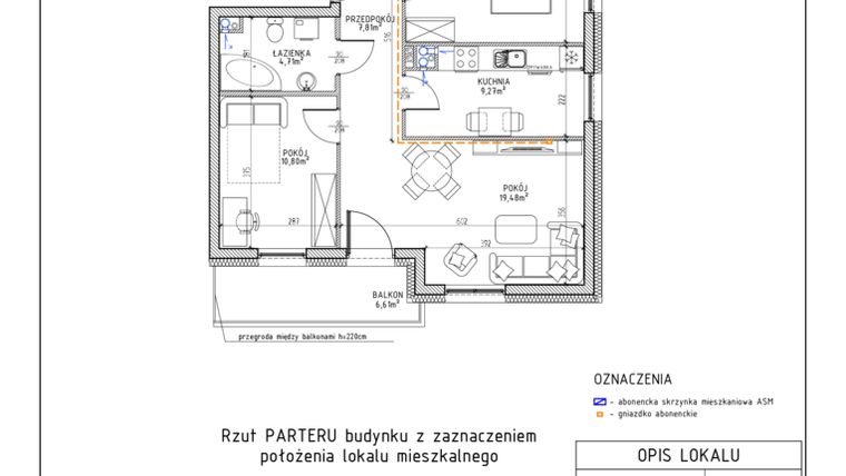 Rzut - Mieszkanie na sprzedaż 3 pokoje o powierzchni 63,95 m² - numer 7 w Osiedle Foresto