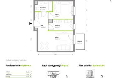 Rzut - Mieszkanie na sprzedaż 2 pokoje o powierzchni 45,14 m² - numer B1/1/B31 w Bemowo Vita