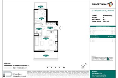 Rzut - Mieszkanie na sprzedaż 2 pokoje o powierzchni 48,74 m² - numer A27 w Milczańska 18