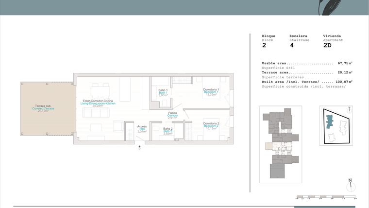 Rzut - Mieszkanie na sprzedaż 2 pokoje o powierzchni 67 m² - numer 2.2D w Talasa Caelus I