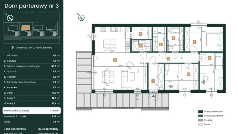 Rzut - Dom na sprzedaż 4 pokoje o powierzchni 114,8 m² - numer 3 w Domy na Gaju